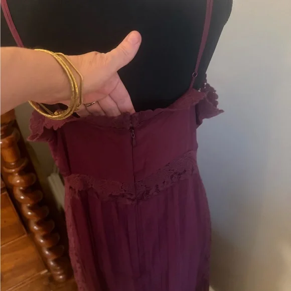 Farm-Rio Spaghetti Strap Lace-Trim Midi Dress in a dark red. - Picture 9 of 11